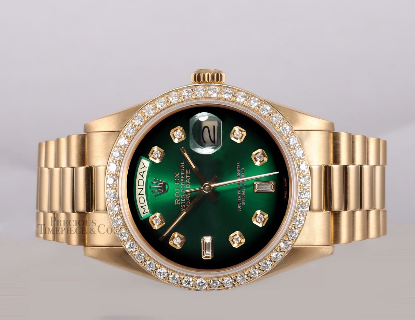 Rolex Day-Date 18238 President 36mm 18k Gold Diamond Bezel-Green Ombre Dial