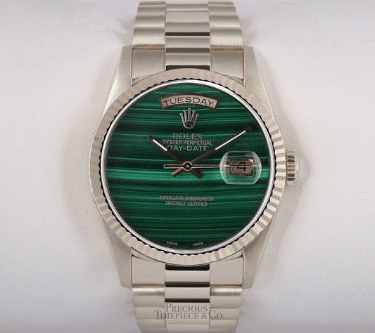 Rolex Men Day-Date 18239 President 18k White Gold 36mm-Malachite Marble Dial