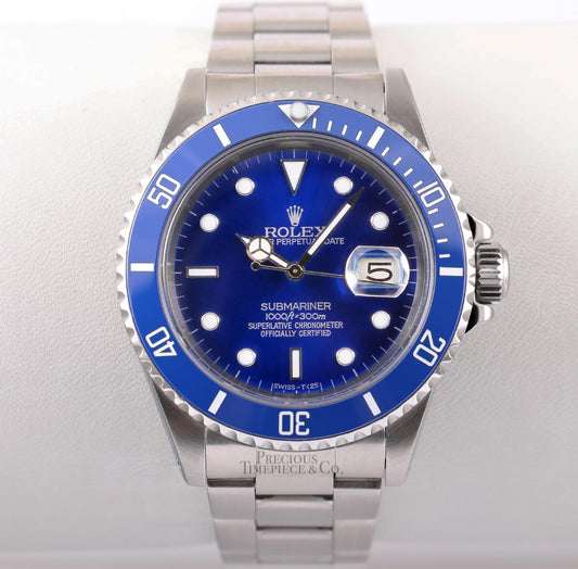 Rolex Submariner 16610 Date Stainless Steel 40mm-Custom Blue Ceramic & Blue Dial