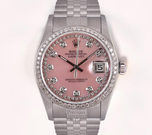 Rolex Datejust Steel 36mm Watch-Pink MOP String Diamond Dial-Diamond Bezel-2YWTY