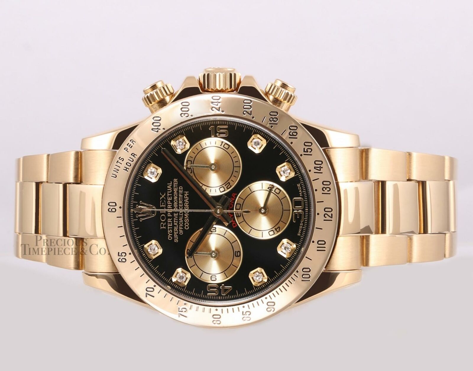 Rolex Daytona 116528 18k Yellow Gold 40mm Custom Black Paul Newman Diamond Dial-