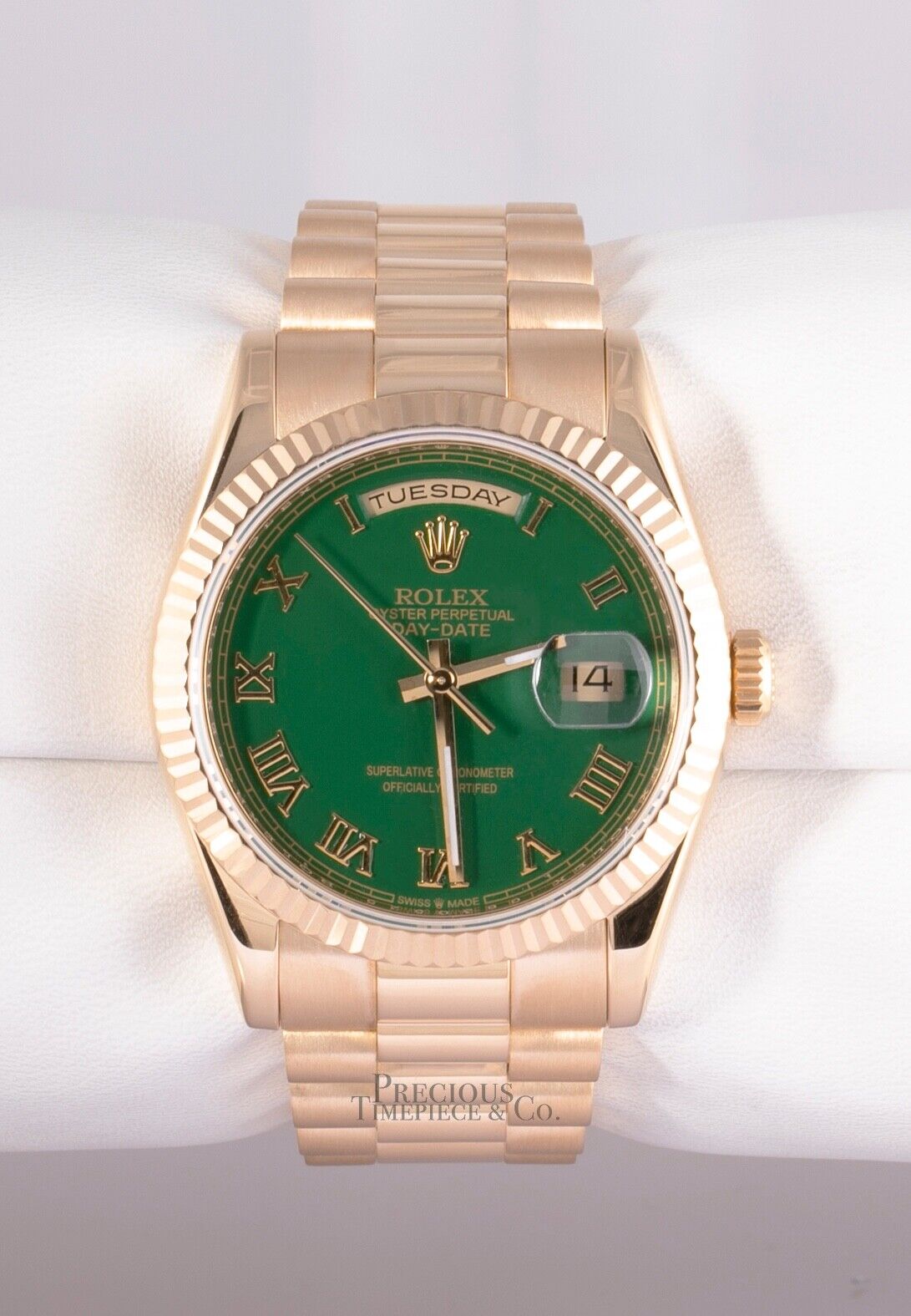 Rolex 18k Day-Date 118238 Fluted Bezel 36mm- Custom Green Roman Dial