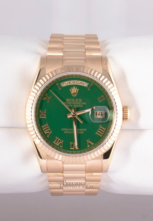 Rolex 18k Day-Date 118238 Fluted Bezel 36mm- Custom Green Roman Dial