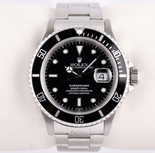 Rolex Men Submariner Date 16610A Steel Watch 40mm-FAT 4 Insert-1999 BOX/PAPER