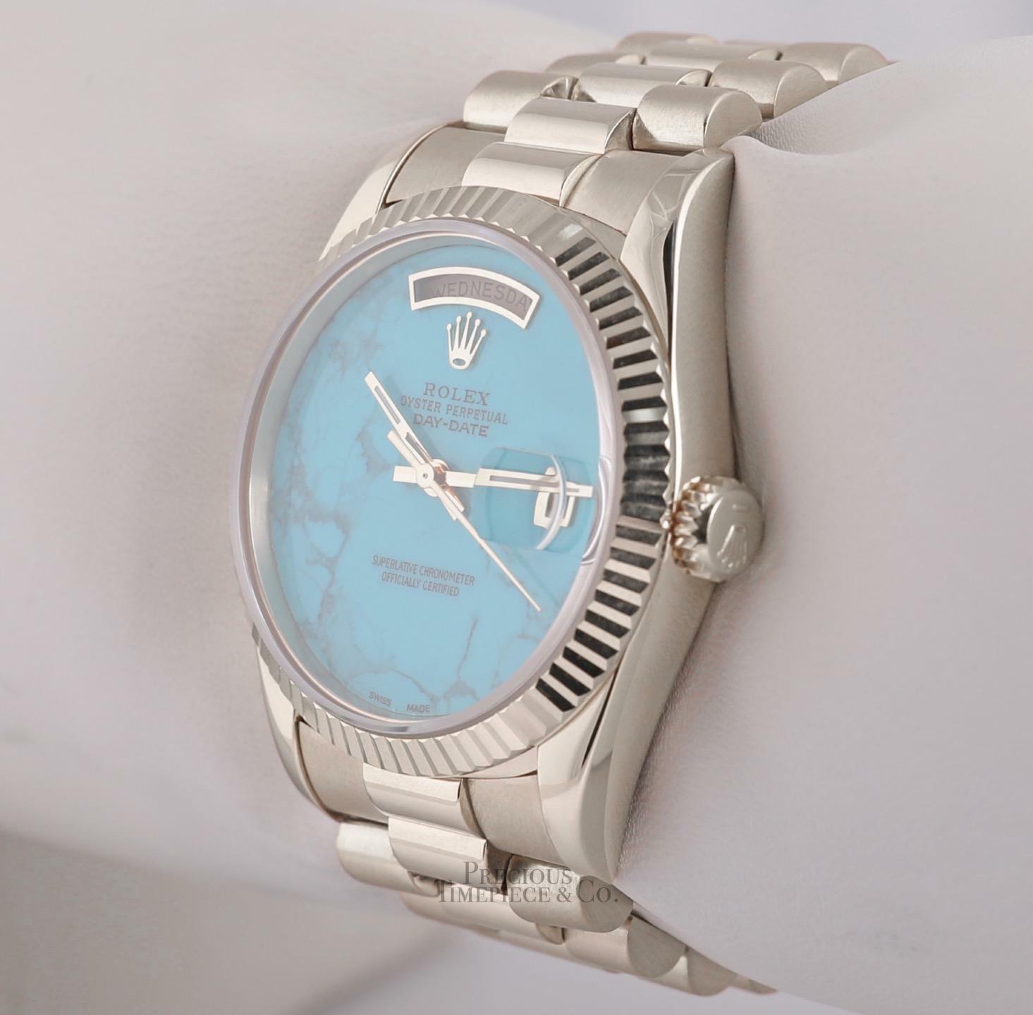 Rolex Men Day-Date 18239 President 18k White Gold 36mm-Turquoise Marble Dial