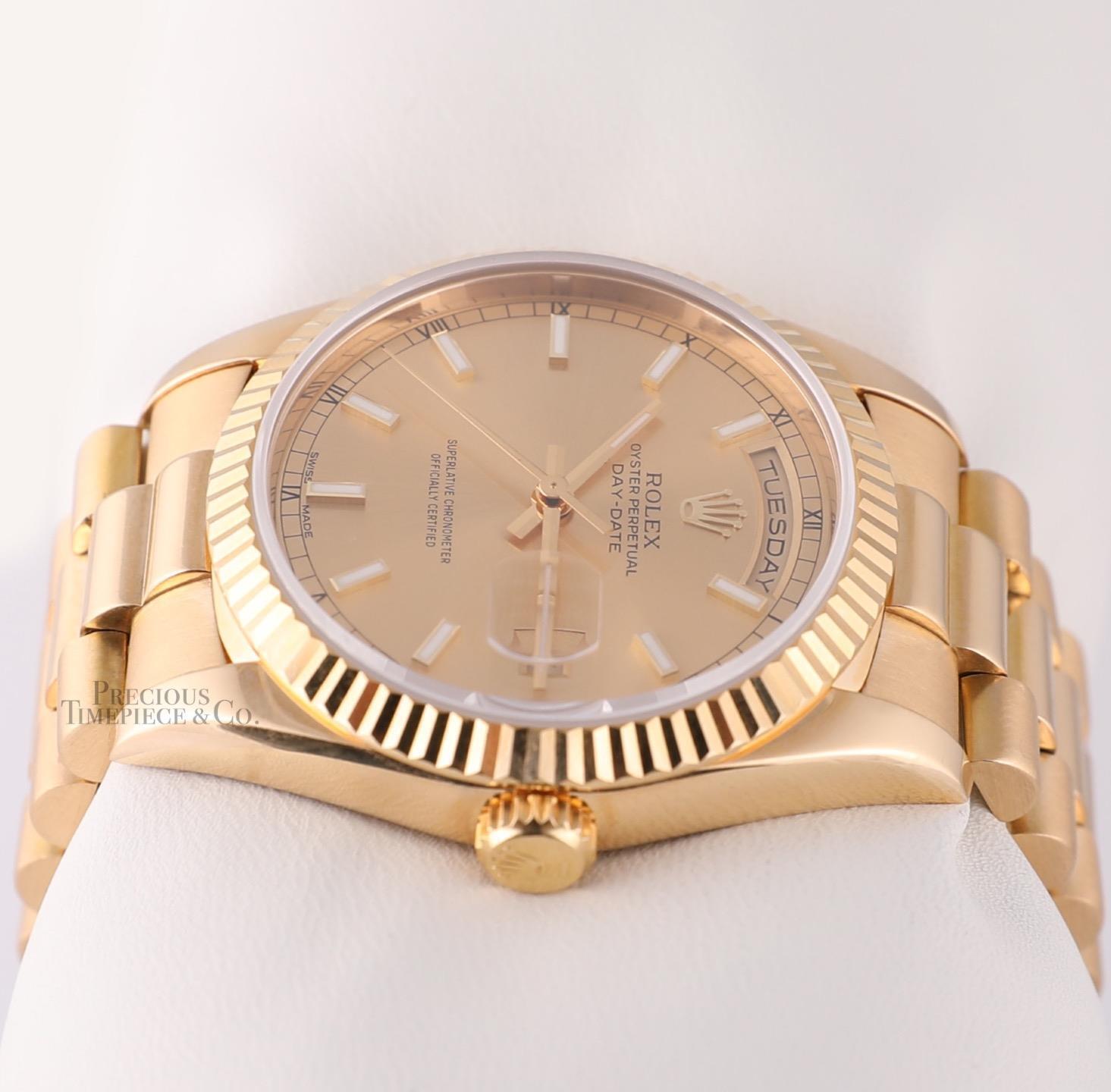 Rolex Men Day-Date 18238 Presidential- 18k Gold 36mm-Champagne Stick Marker Dial