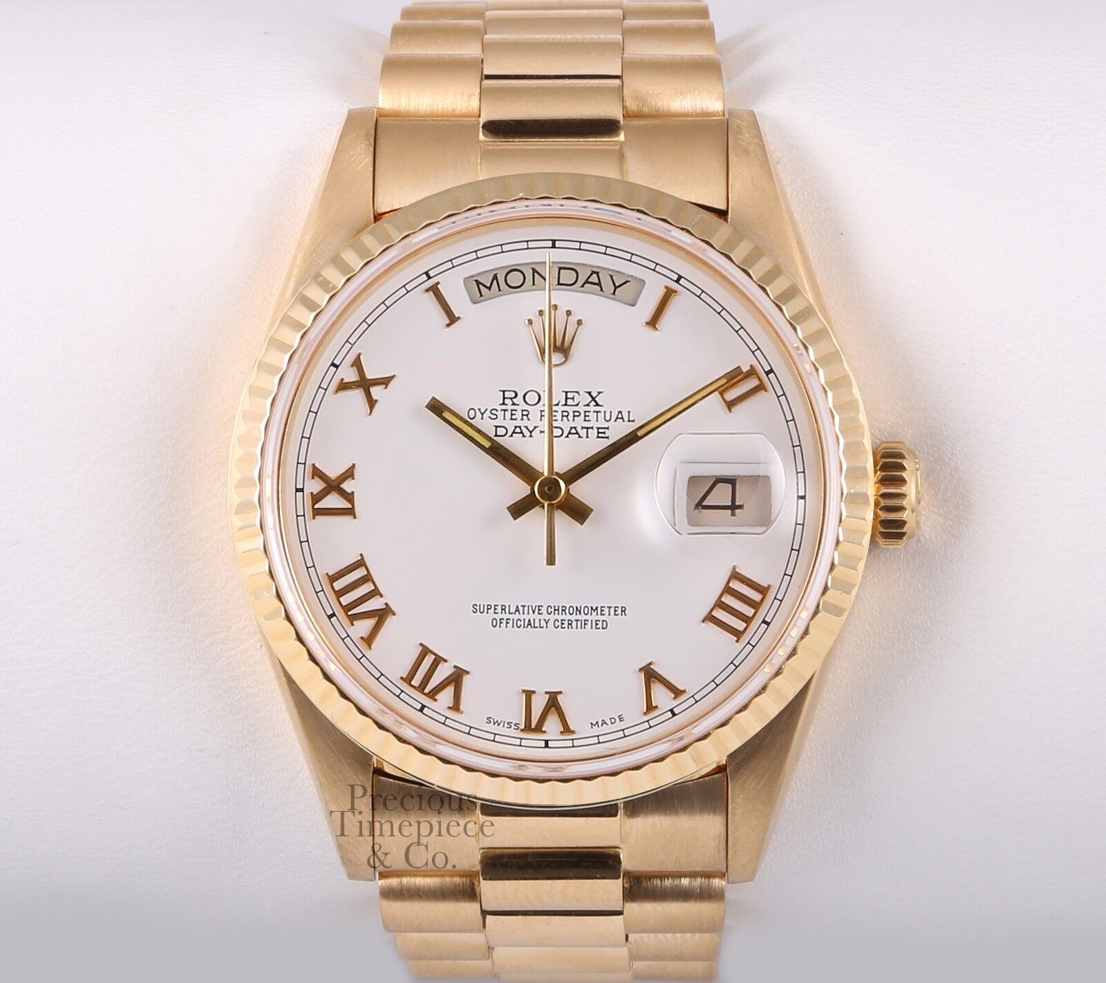 Rolex Day-Date 18k Gold President 18238-Double Quick 36mm Watch-White Roman Dial