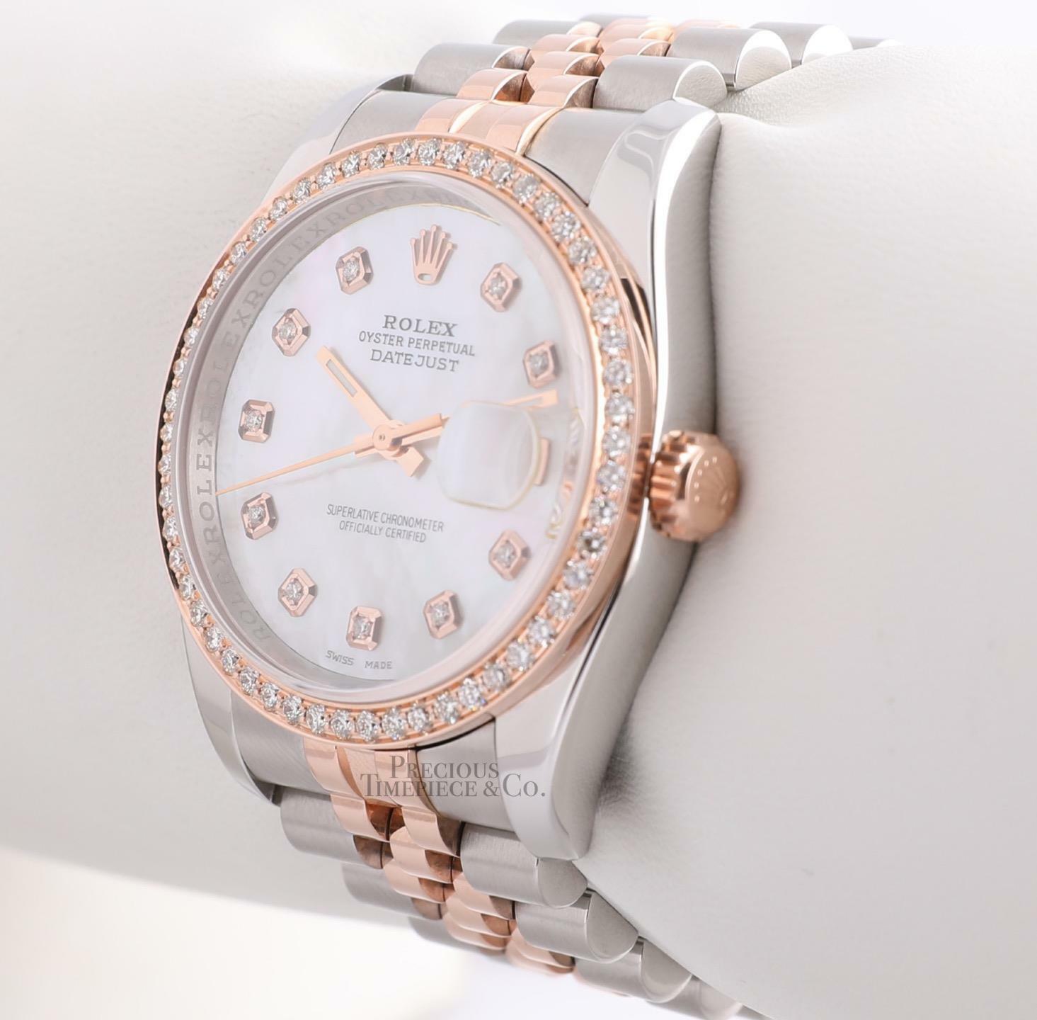 Rolex Datejust 116231 Rose Gold & Steel 18k Diamond Bezel White MOP Diamond Dial