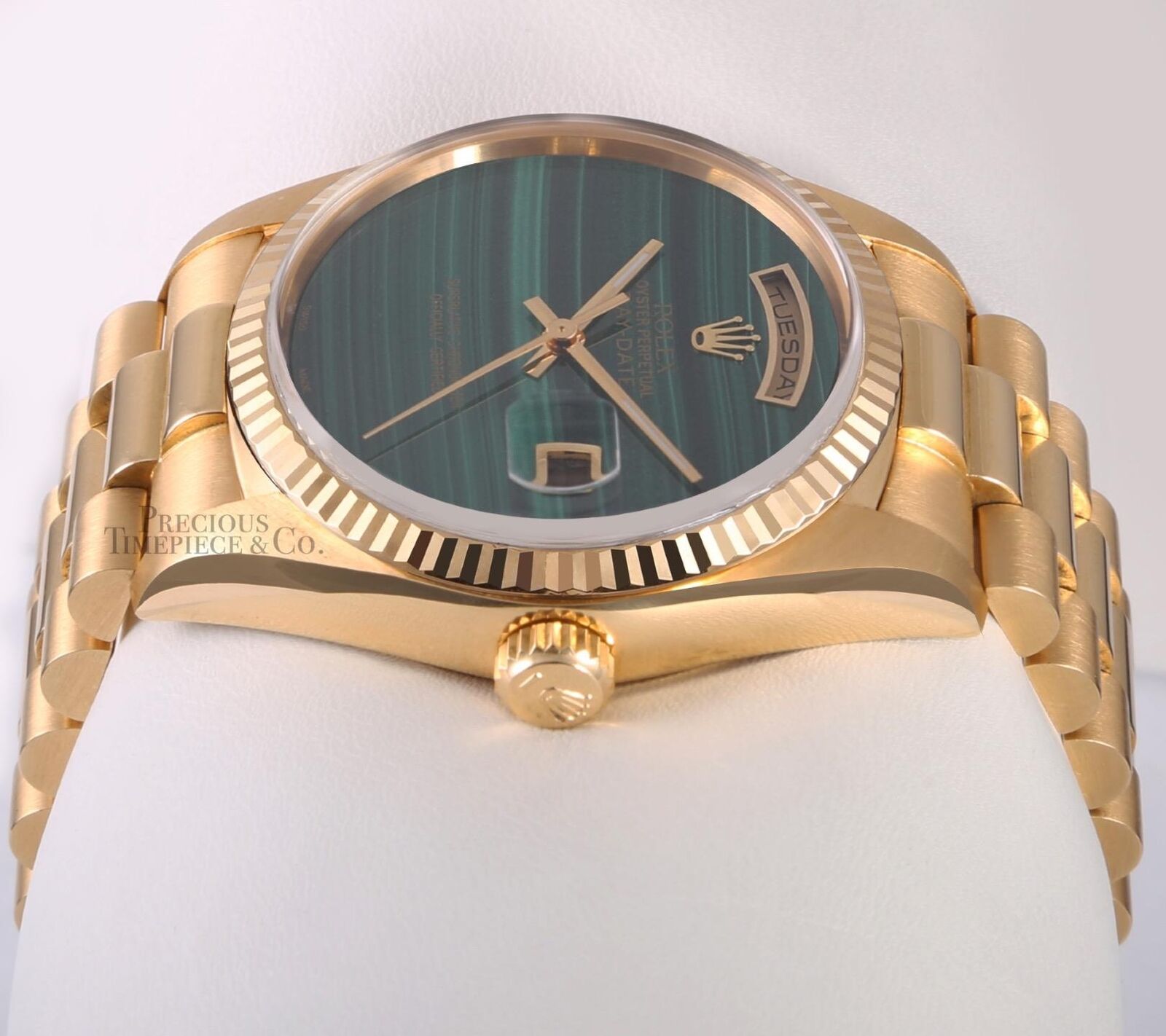 Rolex Men Day-Date 18038 Presidential 18k Gold 36mm- Malachite Green Marble Dial