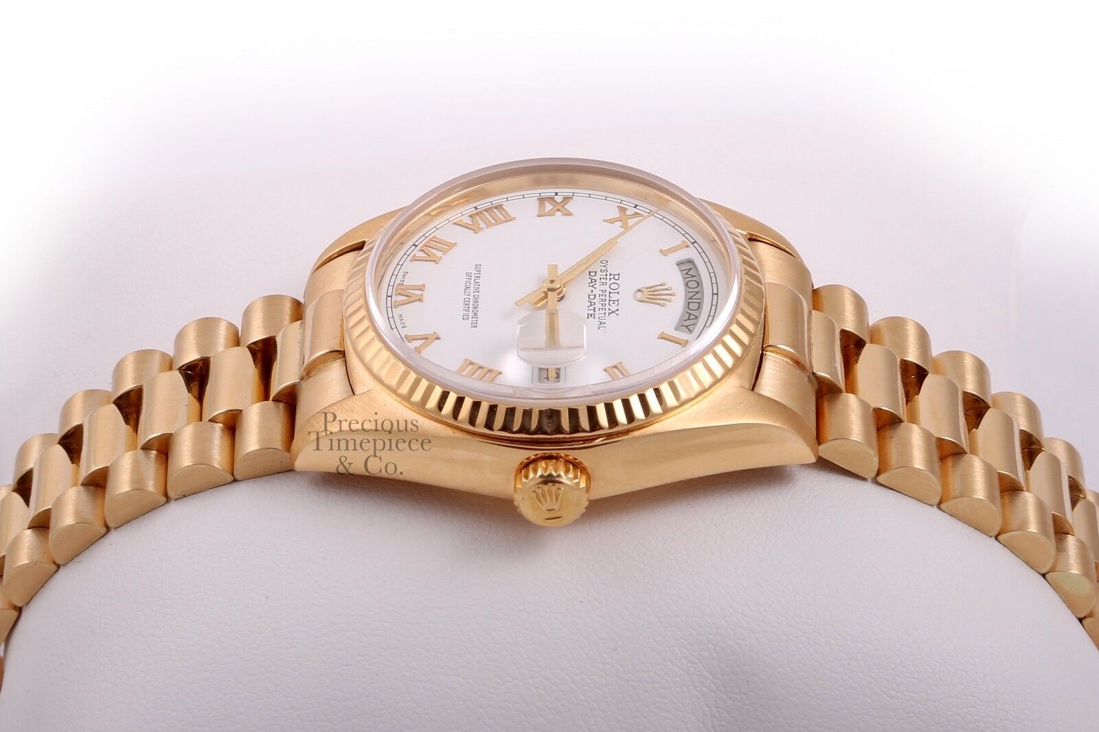 Rolex Day-Date 18k Gold President 18238-Double Quick 36mm Watch-White Roman Dial