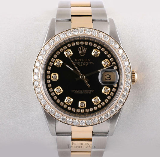 Rolex Datejust 36mm Oyster 18k 1.5ct Diamond Bezel-String Diamond Black Dial