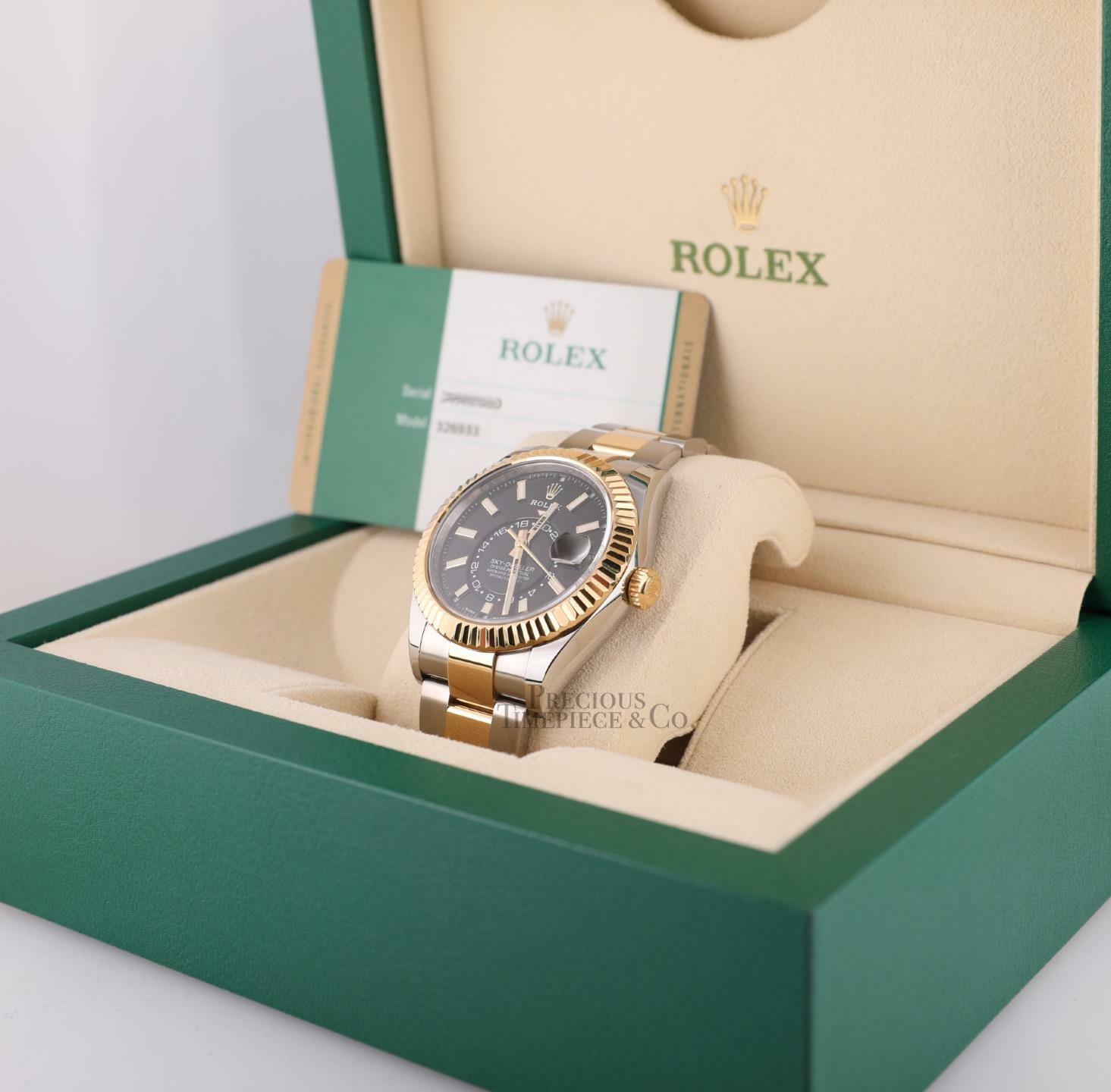 Mint Rolex Sky-Dweller 326933 Two Tone 18k Gold Black Dial 42mm-Box & Paper