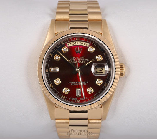 Rolex Day-Date 18238 President 36mm-18k Gold Watch-Red Baguette Diamond Dial