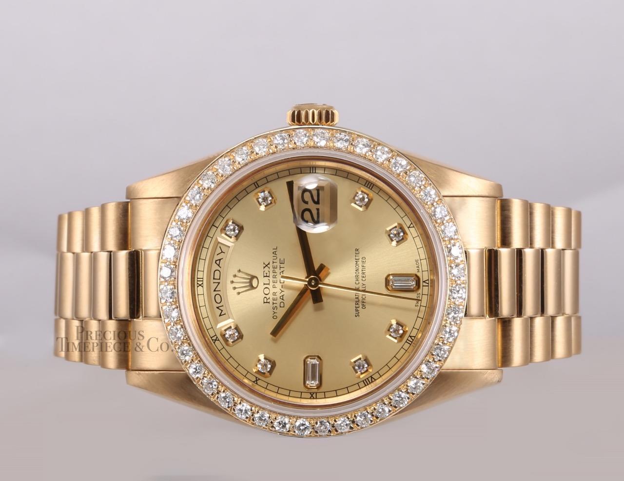 Rolex Day-Date President 18238-Double Quick-Champagne Diamond Dial-Diamond Bezel