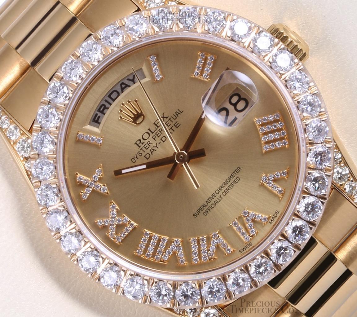 Rolex Day-Date 18238 36mm 18k Gold 3CT Diamond Bezel-Diamond Lugs-Roman Dial