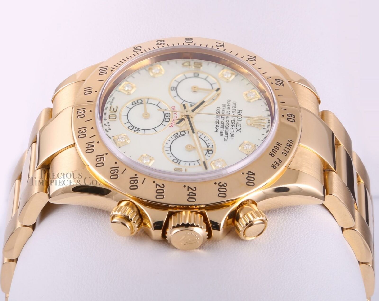 Rolex Men 40mm Daytona 116528 18k Yellow Gold Chronograph-White MOP Diamond Dial