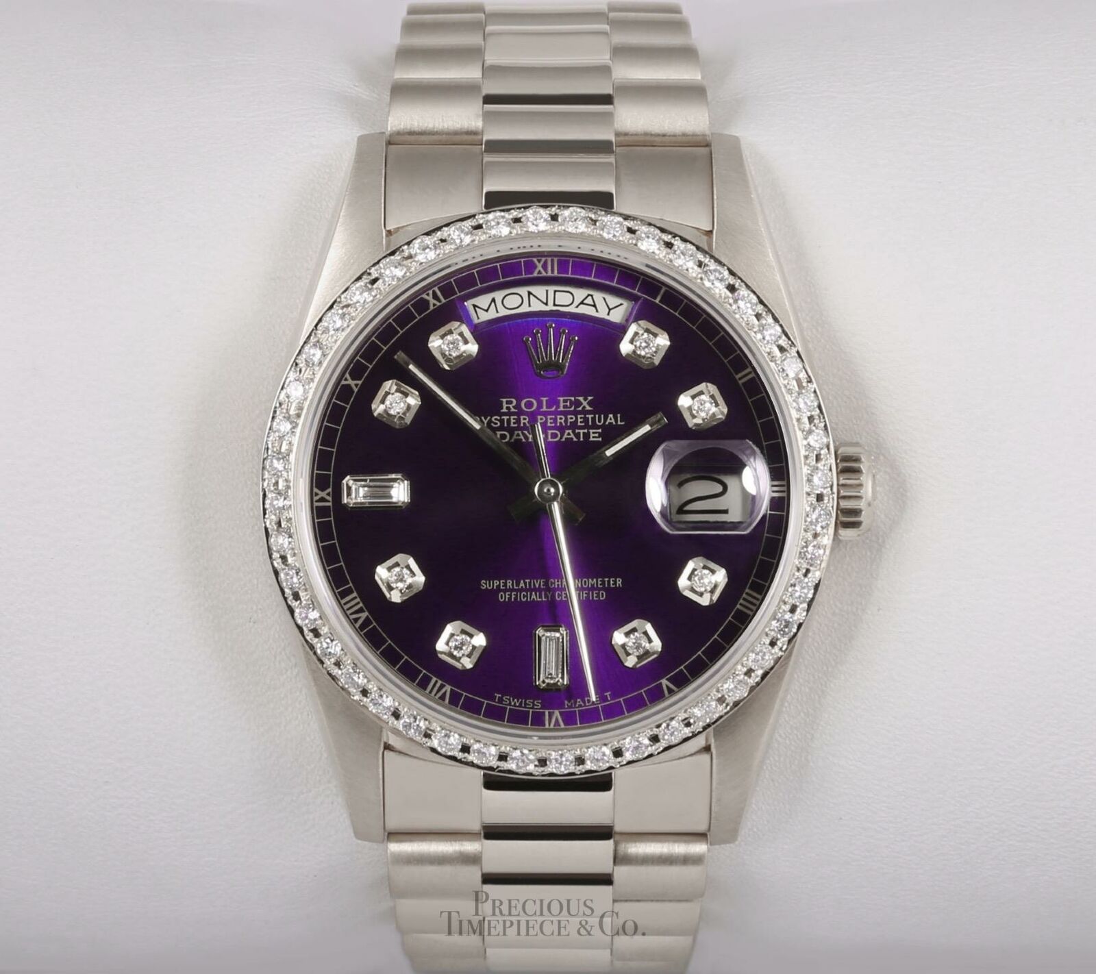 Rolex Day-Date 18239 Presidential 18k White Gold 36mm-Purple Dial-Diamond Bezel