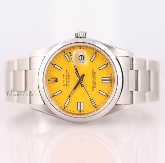 Rolex Men Datejust Steel 36mm Watch-Custom Yellow Stick Dial-Smooth Bezel