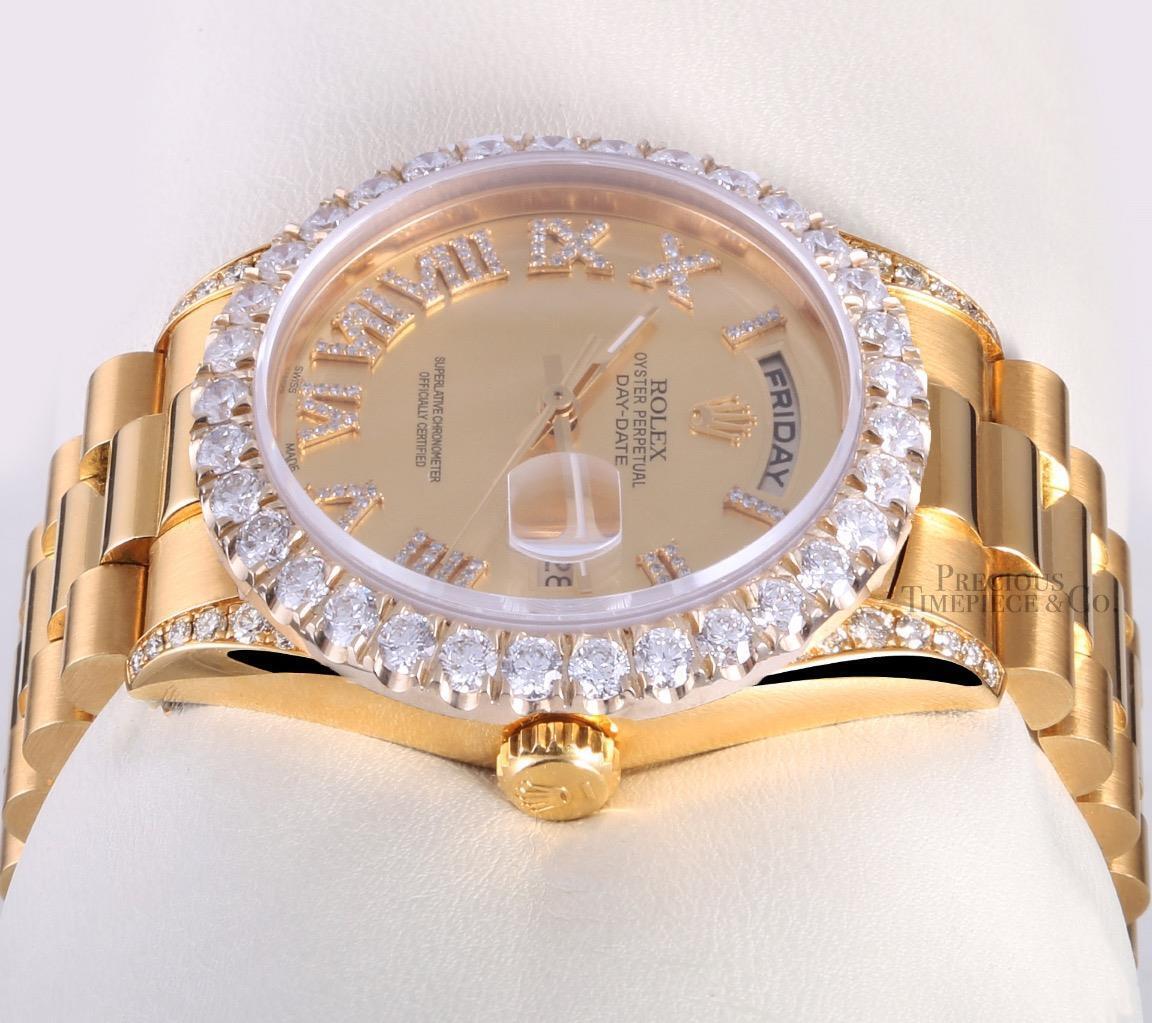 Rolex Day-Date 18238 36mm 18k Gold 3CT Diamond Bezel-Diamond Lugs-Roman Dial