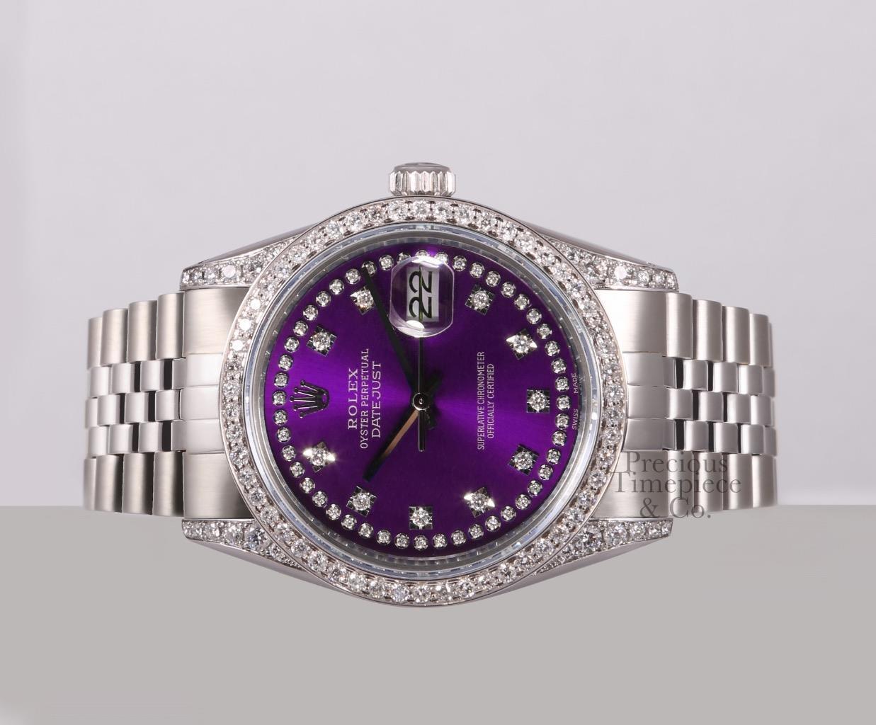 Rolex Datejust S/Steel 36mm-Purple String Diamond Dial-Diamond Lug-Diamond Bezel