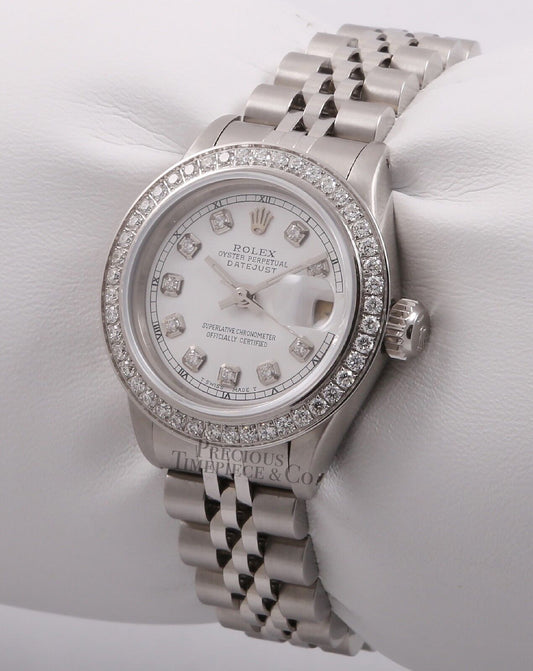 Rolex Lady Datejust 26mm Stainless Steel Watch-White Diamond Dial-Diamond Bezel