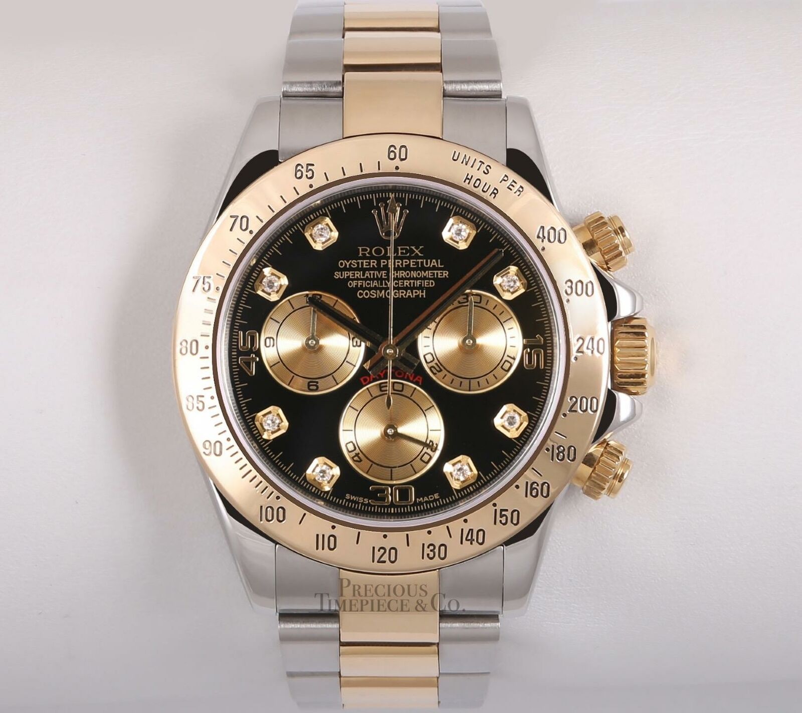 Rolex Daytona 116523 18k Two Tone 40mm Watch-Custom Black Diamond Dial-18k Bezel