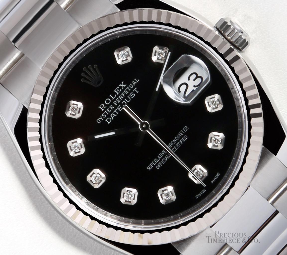 Rolex Datejust SS New Style Oyster-18k Fluted Bezel-Black Diamond Dial