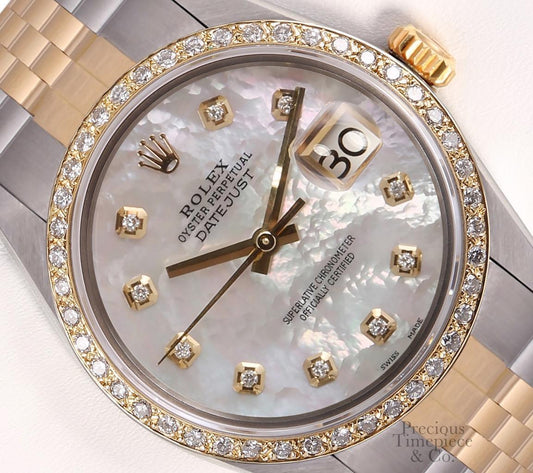 Rolex Datejust Two Tone Gold/SS 36mm-18k Diamond Bezel-White MOP Diamond Dial