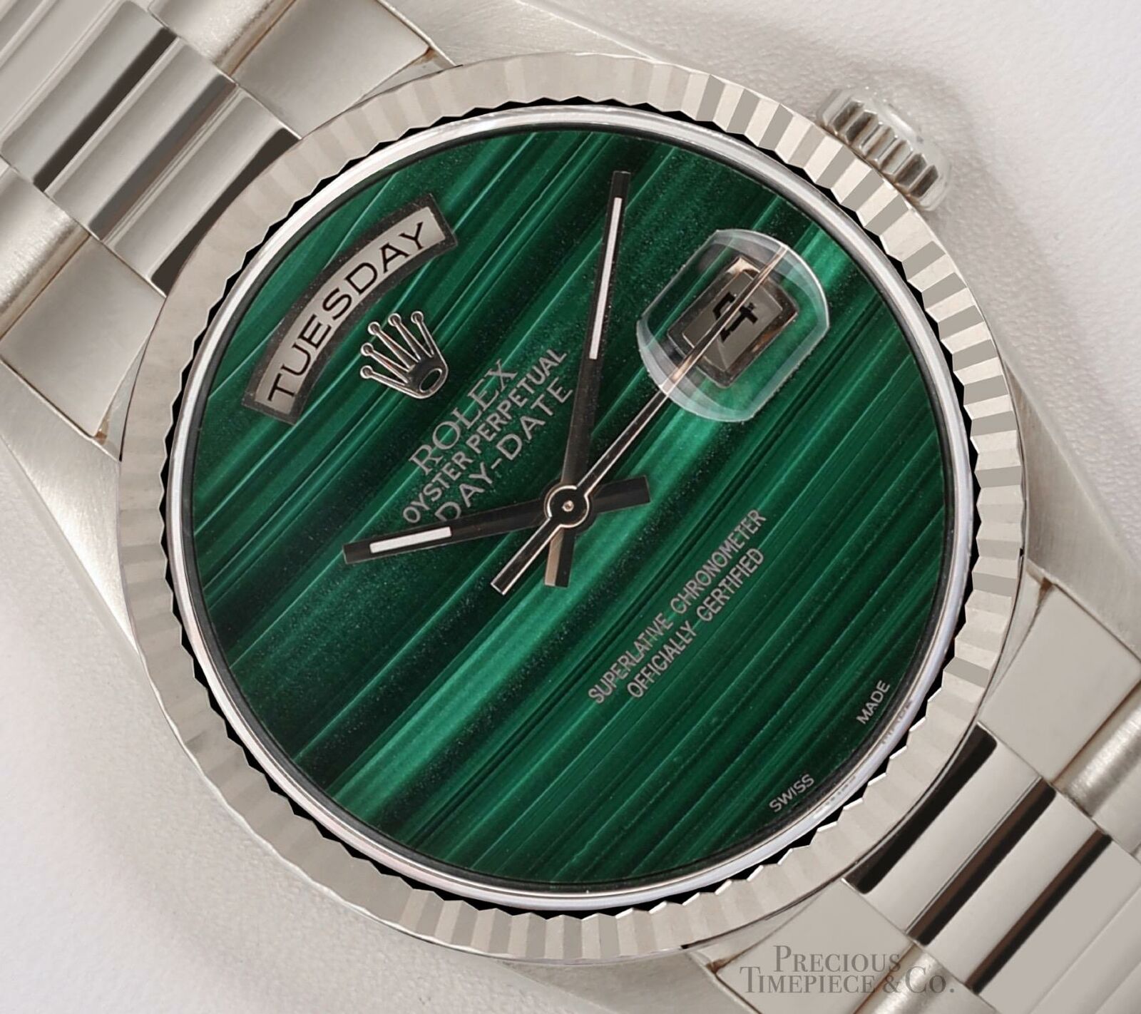 Rolex Men Day-Date 18239 President 18k White Gold 36mm-Malachite Marble Dial