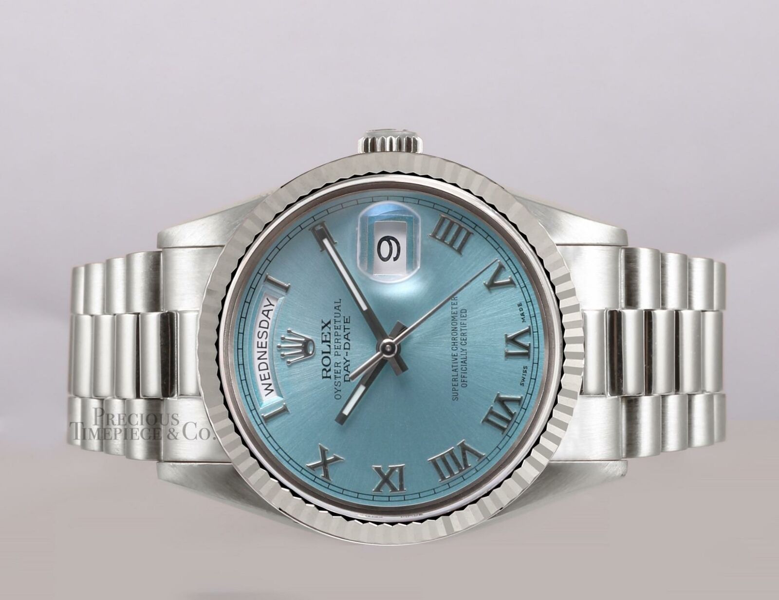 Rolex Mens Day-Date 36mm Presidential 18239 18k White Gold-Ice Blue Roman Dial