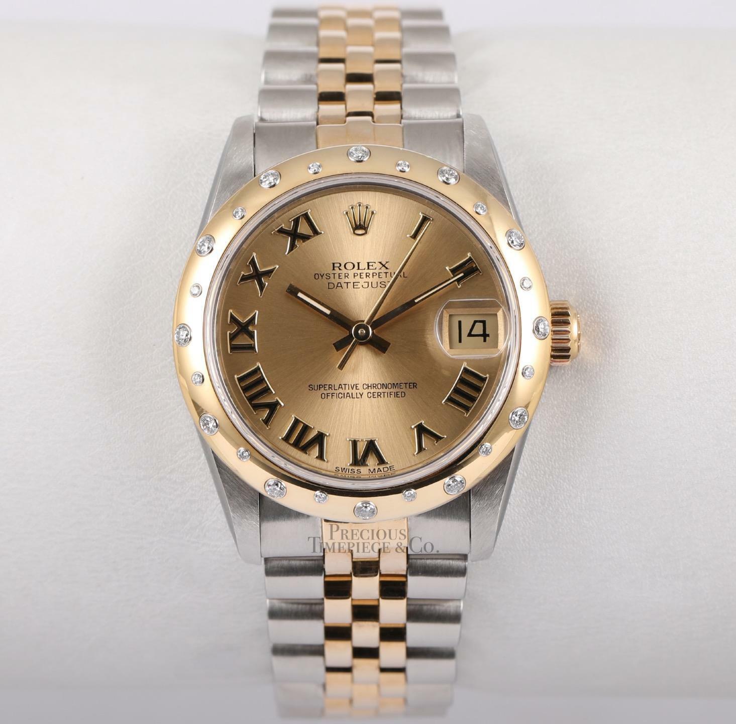 Rolex Datejust 68273 Mid-Size 31mm 18k/SS-Factory Diamond Bezel-Gold Roman Dial