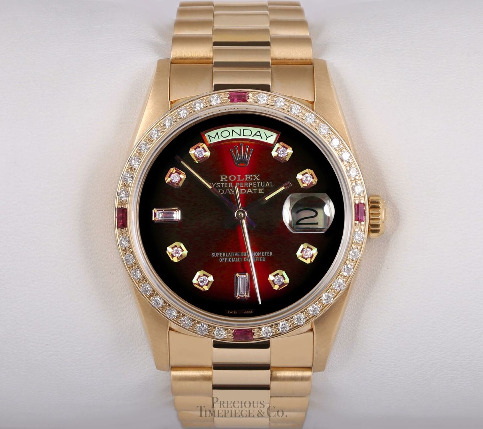 Rolex Day-Date 18238 President 36mm 18k Diamond & Ruby Bezel-Red Vignette Dial