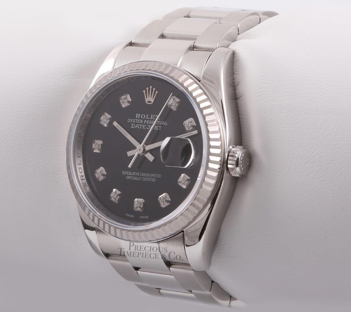 Rolex Datejust SS New Style Oyster-18k Fluted Bezel-Black Diamond Dial