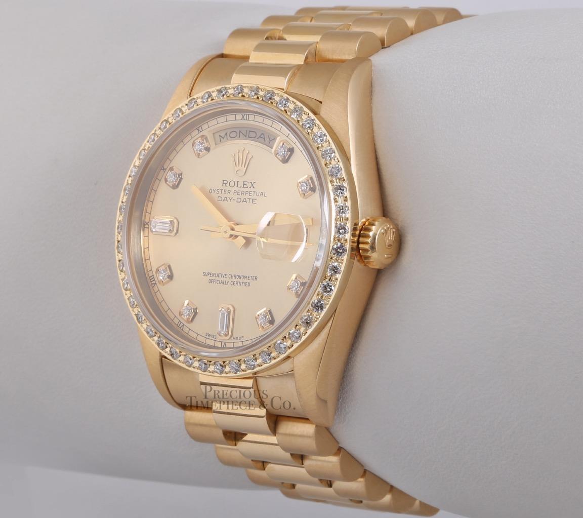 Rolex Day-Date President 18238-Double Quick-Champagne Diamond Dial-Diamond Bezel