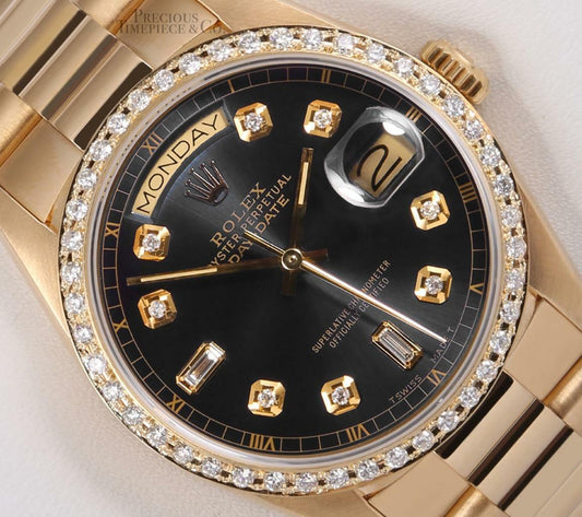 Rolex Day-Date 18k Gold 18238 President-Gray Baguette Diamond Dial-Diamond Bezel