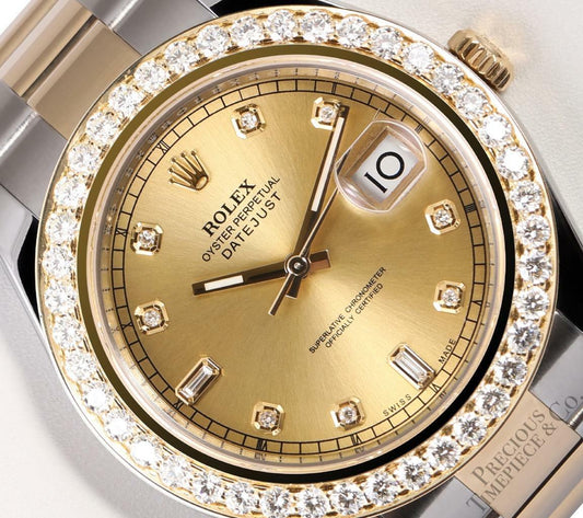 Rolex Datejust II 41mm 116333 TT/SS 18k 3CT Diamond Bezel Champagne Diamond Dial