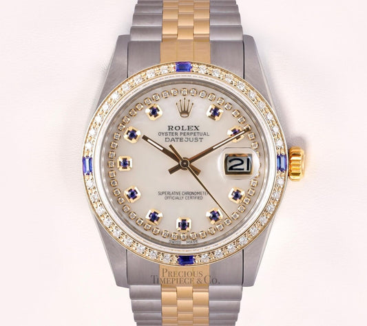 Rolex Datejust 36mm Steel 18k Gold-White MOP String Dial-Sapphire Diamond Bezel