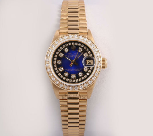 Rolex Lady 26mm President 18k Diamond Bezel-Blue Vignette String Diamond Dial