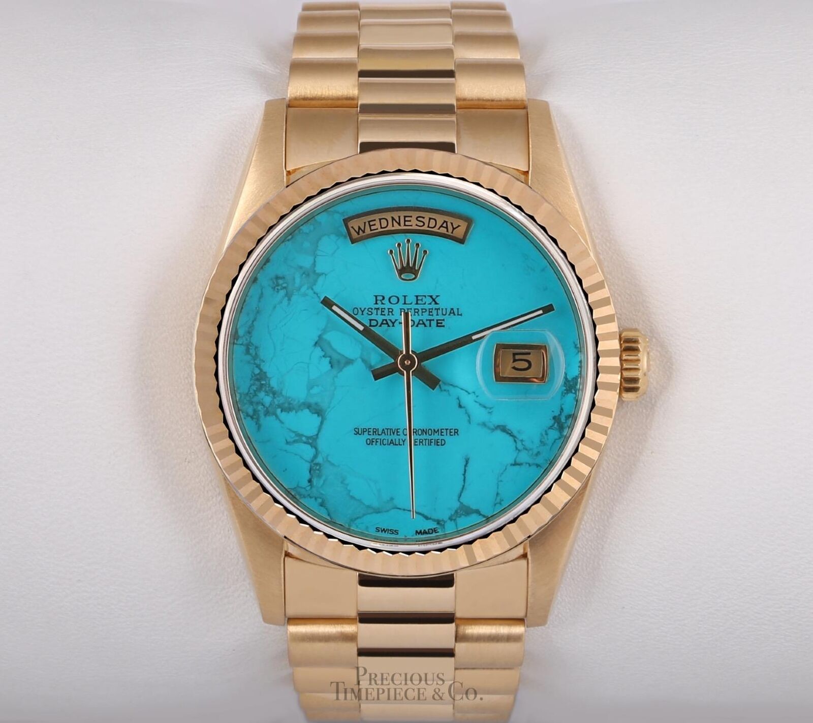 Rolex Men Day-Date 18038 President 18k Yellow Gold 36mm- Turquoise Marble Dial