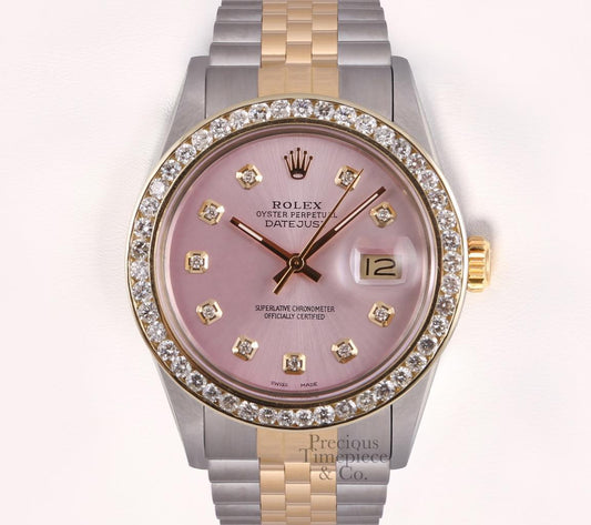 Rolex Datejust 36mm Two Tone S/Steel 18k 2CT Diamond Bezel-Ice Pink Diamond Dial