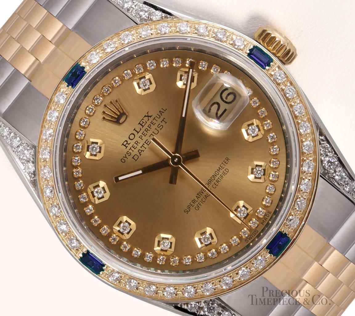 Rolex Datejust 36mm Champagne String Dial-18k Sapphire Diamond Bezel-D