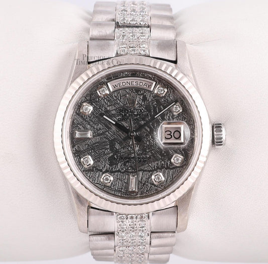 Rolex Day-Date 18239 36mm President 18k White Gold- Meteorite Dial-Diamond Band