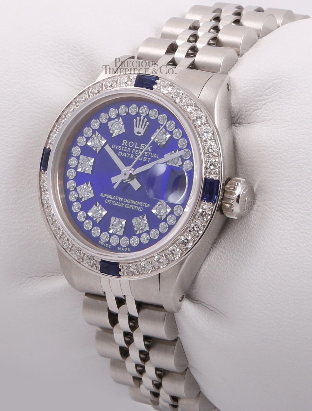 Rolex Datejust Steel 26mm Watch-Blue String Diamond Dial-Sapphire Diamond Bezel