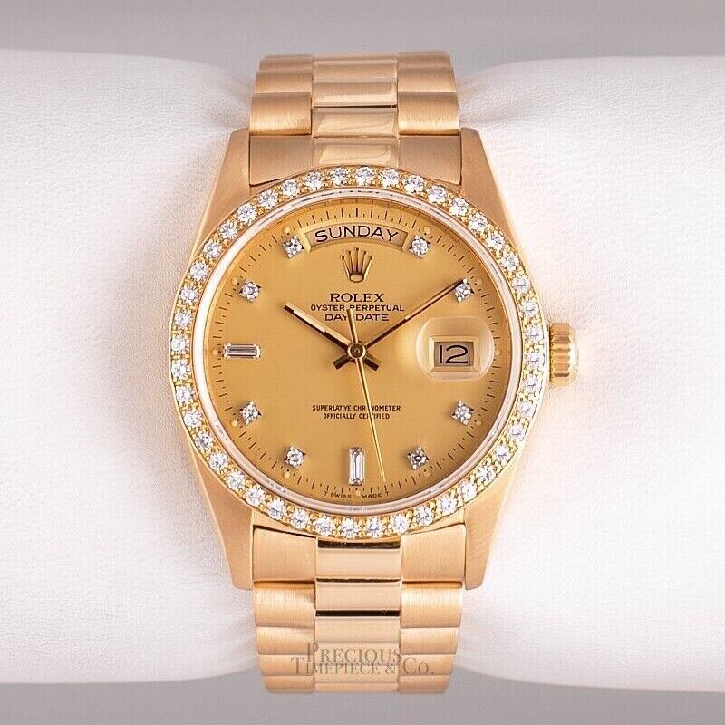 Rolex Day-Date 18048 Presidential 18k Gold Diamond Bezel-Champagne Diamond Dial