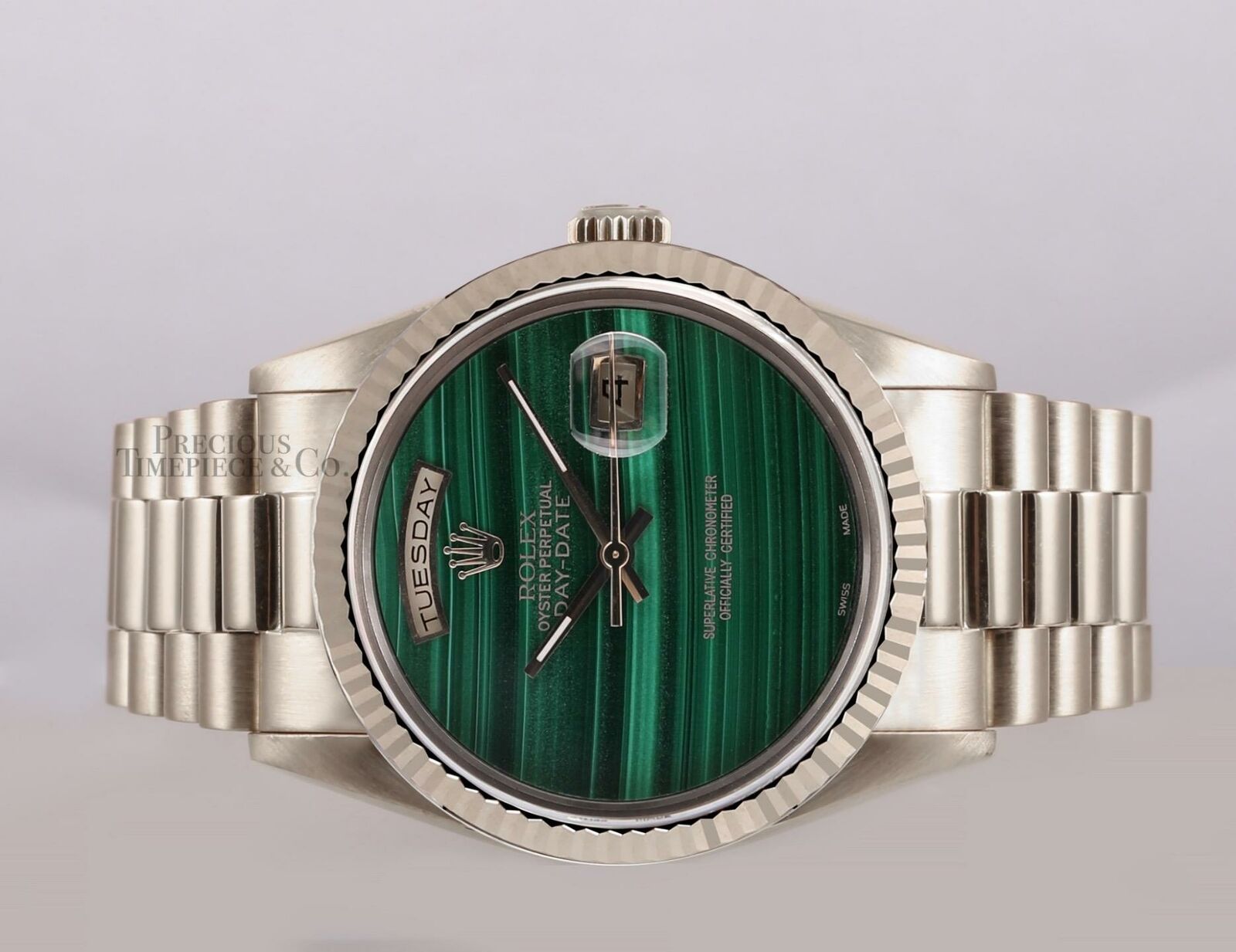 Rolex Men Day-Date 18239 President 18k White Gold 36mm-Malachite Marble Dial