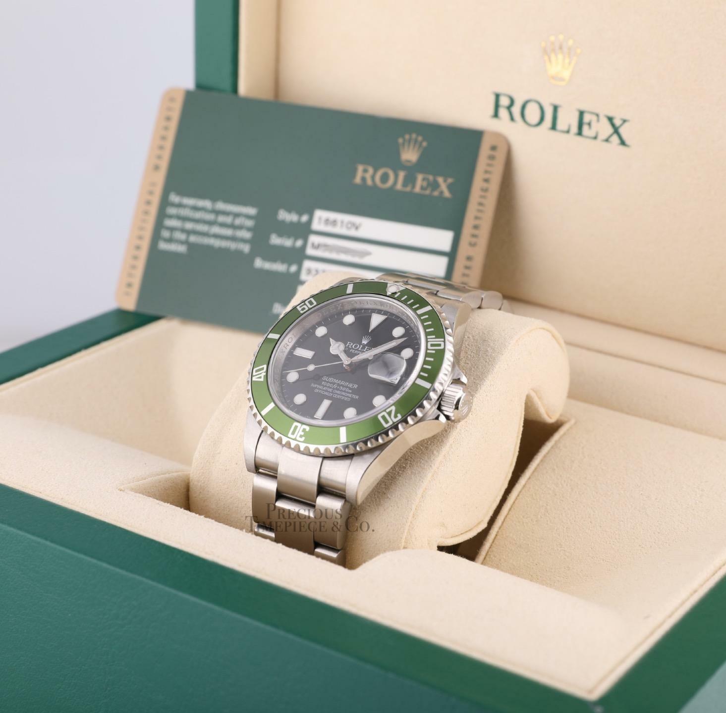 Rolex Men Submariner Date 16610V Steel Watch 40mm Kermit Green-2008 BOX/PAPER