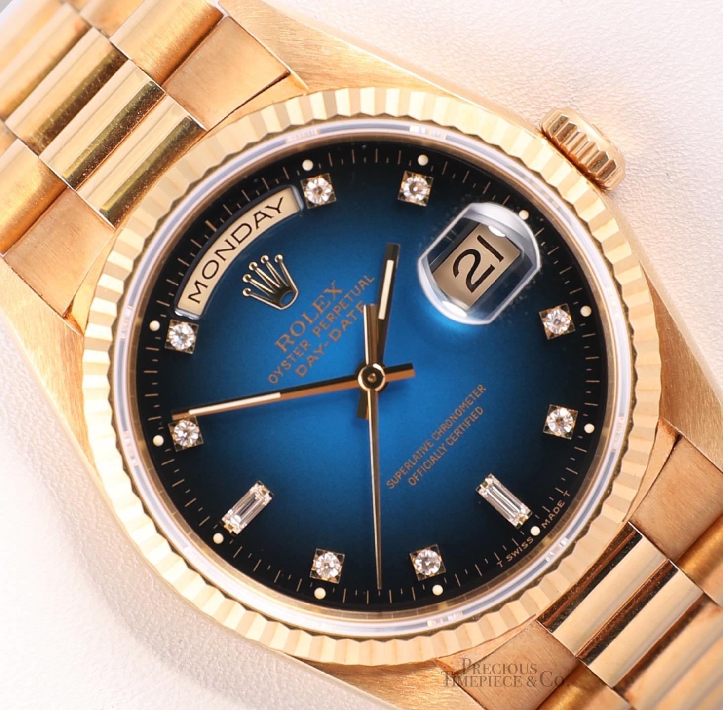 Rare Rolex Day-Date 18238 18k Gold 36mm-Factory Blue Vignette Diamond Dial