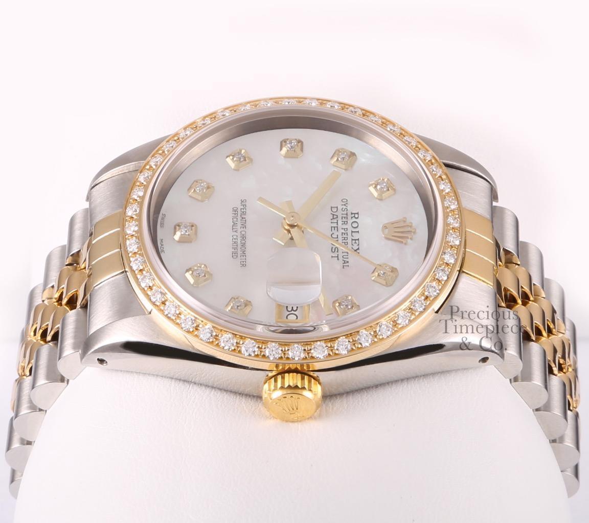 Rolex Datejust Two Tone Gold/SS 36mm-18k Diamond Bezel-White MOP Diamond Dial