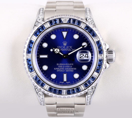 Rolex Submariner 16610 Date Steel 40mm-Blue Diamond Sapphire Bezel-Diamond Lugs