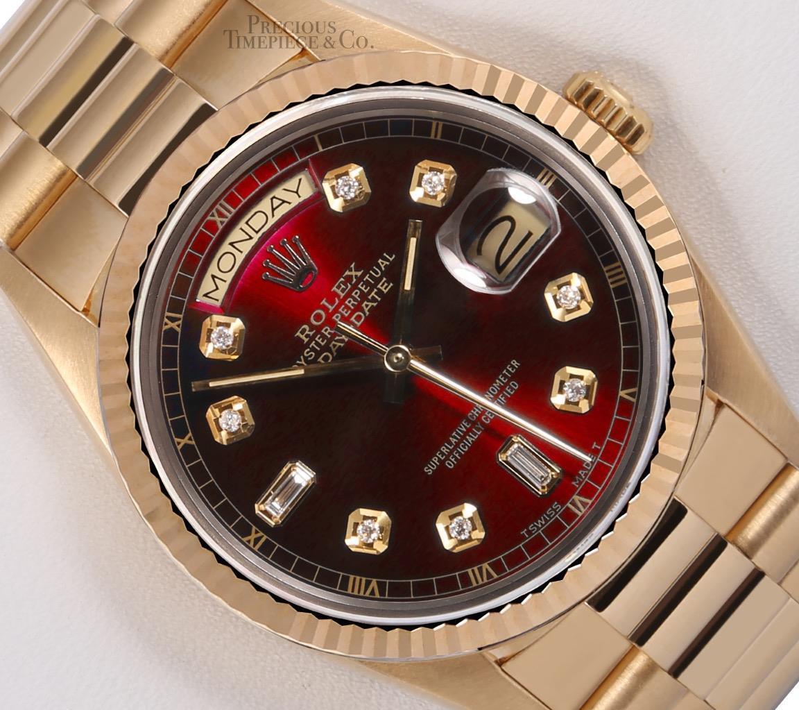 Rolex Day-Date 18238 President 36mm-18k Gold Watch-Red Baguette Diamond Dial